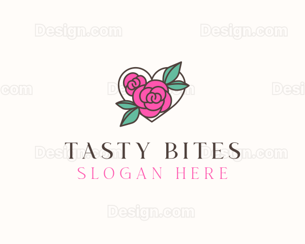 Heart Rose Flowers Logo