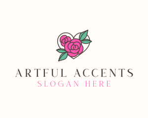 Heart Rose Flowers logo design