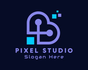 Digital Heart Pixel logo design