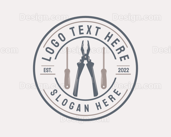 Hipster Handyman Repair Badge Logo