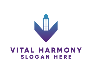 Blue Gradient V Tower logo design