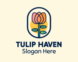 Tulip Flower Plant Badge logo design