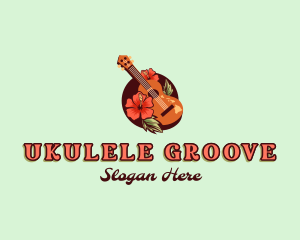 Ukulele Hibiscus Hawaii logo design