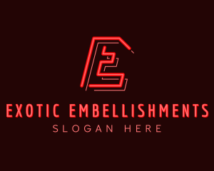 Neon Retro Game Letter E logo design