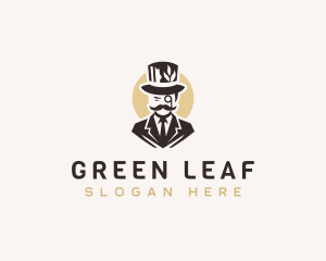 Leaf Gentleman Hat Suit logo design