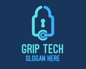 Blue Tech Padlock logo design