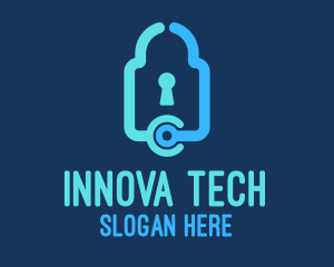 Blue Tech Padlock logo design