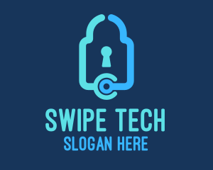 Blue Tech Padlock logo design