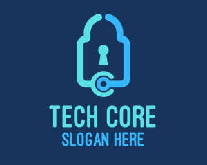 Blue Tech Padlock logo design