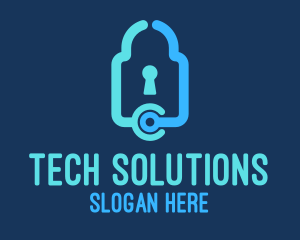 Blue Tech Padlock logo design