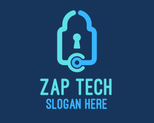 Blue Tech Padlock logo design