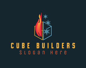 Fire Snowflake Cube logo design