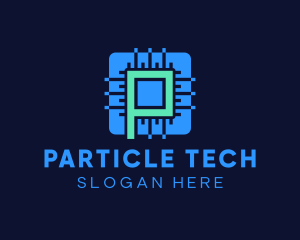 Blue Tech Processor Letter P logo design