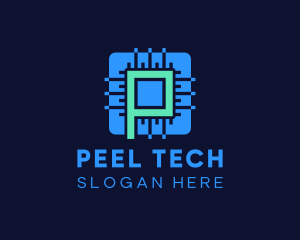 Blue Tech Processor Letter P logo design