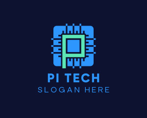 Blue Tech Processor Letter P logo design