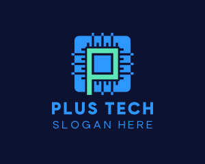 Blue Tech Processor Letter P logo design