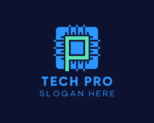 Blue Tech Processor Letter P logo