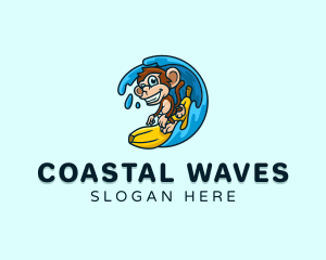 Monkey Surfer Wave logo design