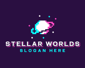 Retro Pixelated Planet logo design