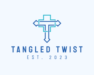 Blue Cross Letter T logo design