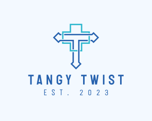 Blue Cross Letter T logo design