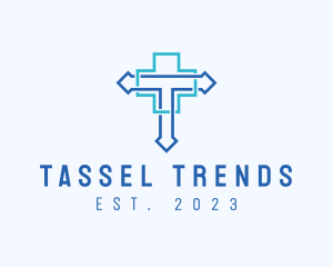 Blue Cross Letter T logo design