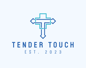 Blue Cross Letter T logo design