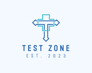 Blue Cross Letter T logo design