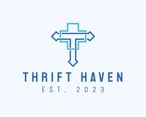 Blue Cross Letter T logo design