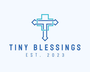 Blue Cross Letter T logo design