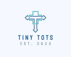 Blue Cross Letter T logo design