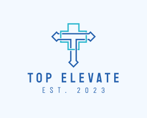 Blue Cross Letter T logo design