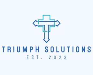 Blue Cross Letter T logo design