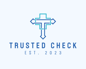 Blue Cross Letter T logo design