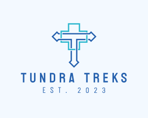 Blue Cross Letter T logo design