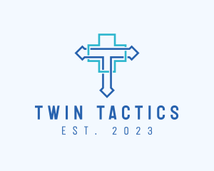 Blue Cross Letter T logo design