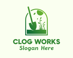 Green Garden Shovel Grass logo design