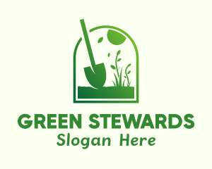 Green Garden Shovel Grass logo design