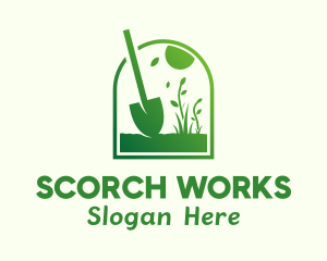 Green Garden Shovel Grass logo design