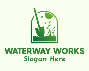 Green Garden Shovel Grass logo design