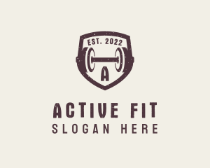 Fitness Dumbbell Shield logo design