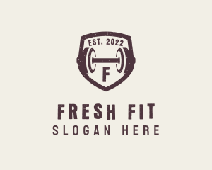 Fitness Dumbbell Shield logo design