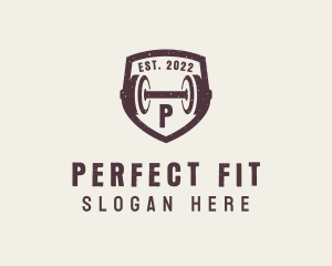 Fitness Dumbbell Shield logo design