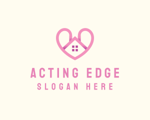 Pink Love Heart Home logo design