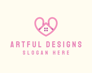 Pink Love Heart Home logo design