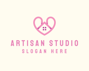 Pink Love Heart Home logo design