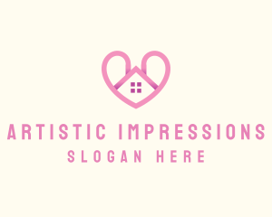 Pink Love Heart Home logo design