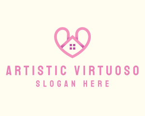 Pink Love Heart Home logo design