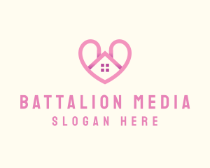 Pink Love Heart Home logo design