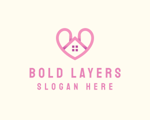 Pink Love Heart Home logo design